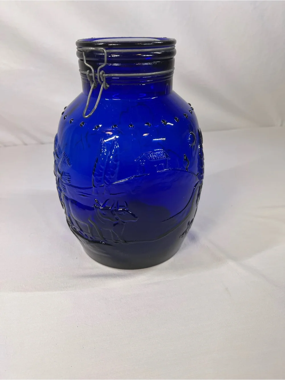 Made in Italy Cobalt Blue Glass Canister Vase with Embossed Design